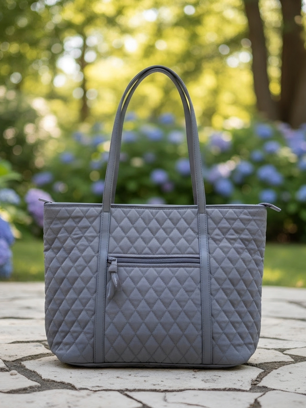 Vera Bradley Quilted Gray Tote Bag with Front Zip - Women's Everyday Carry